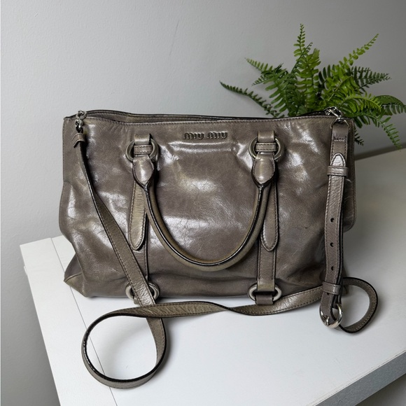 Miu Miu Handbags - Vintage Miu Miu Vitello Shine In FUMO Gray Leather Shoulder Satchel